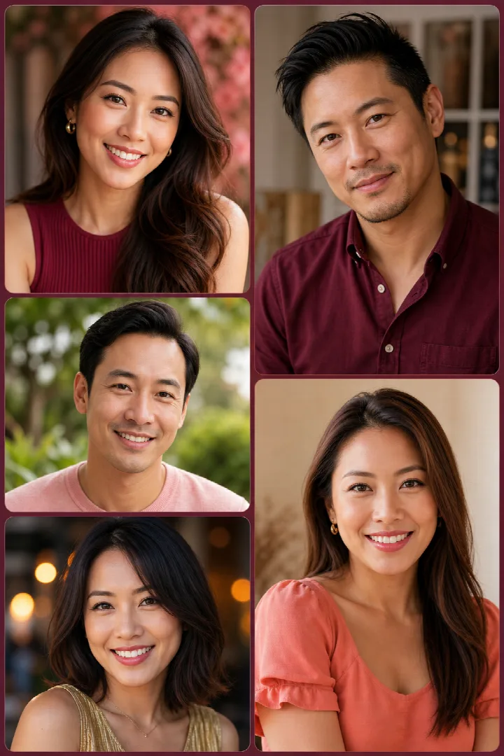 Portraits de femmes et d'hommes asiatiques